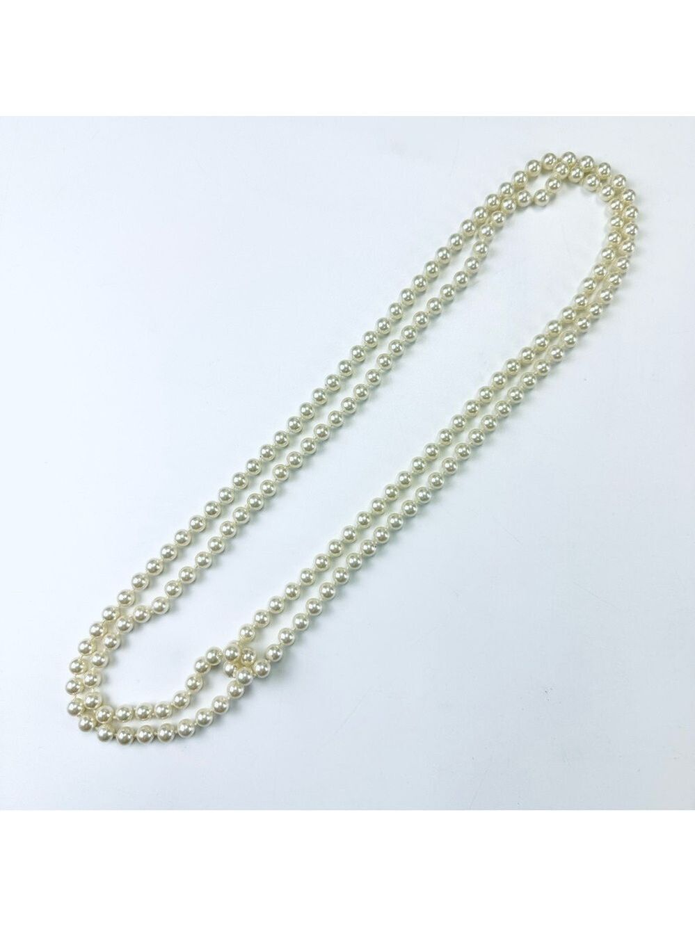 Pearl necklace Long 31 inches 80s style faux cream pearls